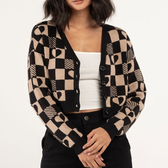 RSQ Womens Checkered Crop Cardigan - XL - Picture 1 of 9